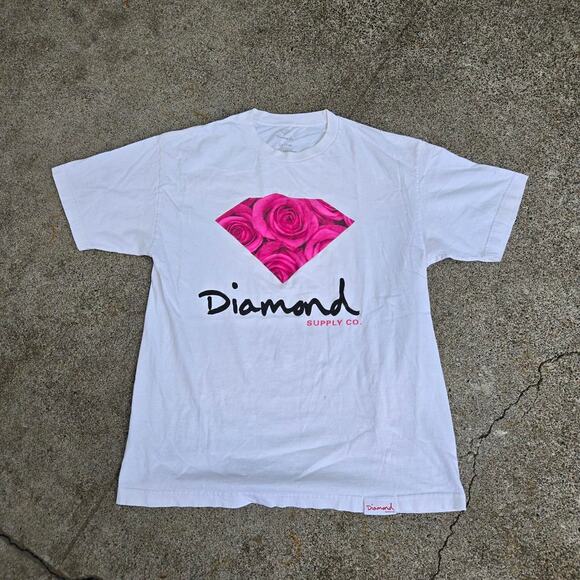 Vtg Y2k DIAMOND SUPPLY CO. Roses Diamond Spellout Graphic Skate Tee Shirt Lg - Picture 1 of 7
